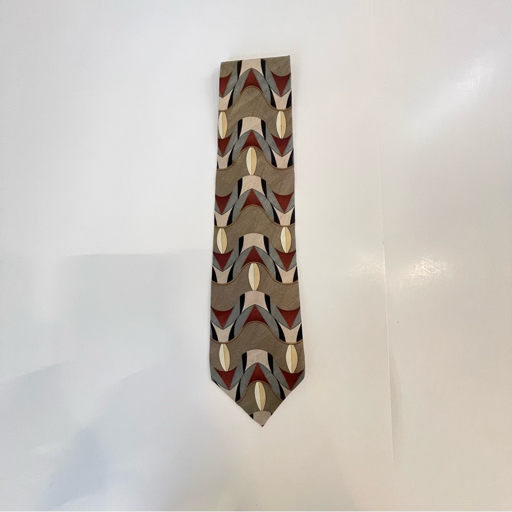 Geometric Pattern Men's Tie in Beige, Burgundy & Gray